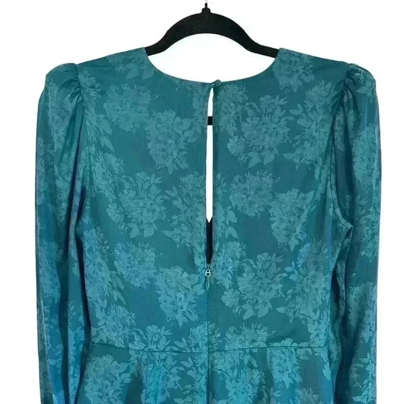 BCBGMAXAZRIA Vera Surplice Dark Teal Green Floral Jaquard Mini Dress Size 4 - Picture 4 of 12